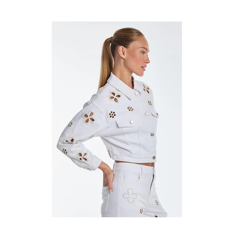 The Noli Shop Women's Kaia Pearl Jean Jacket - White