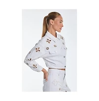 The Noli Shop Women's Kaia Pearl Jean Jacket - White