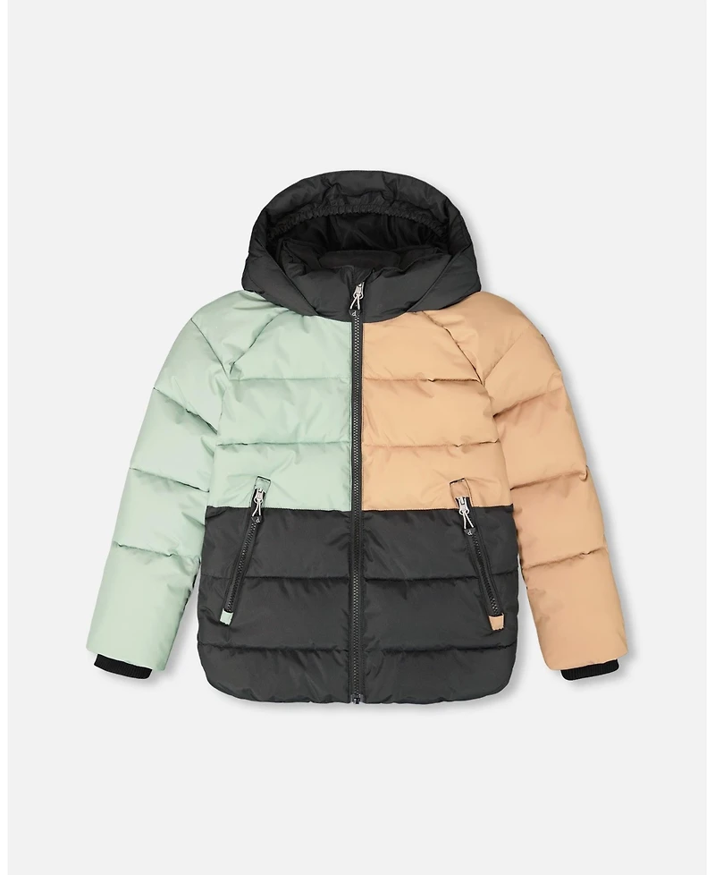 Deux par Boy Colorblocked Puffy Winter Coat Black - Child