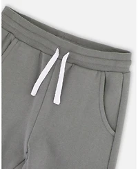 Deux par Little Boys Fleece Sweatpants with Cargo Pockets Gray Green - Toddler|Child