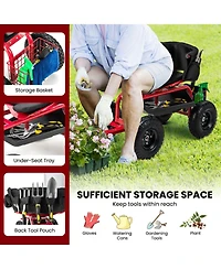 Hitway Adjustable Rolling Garden Cart with Swivel Seat and Tool Storage