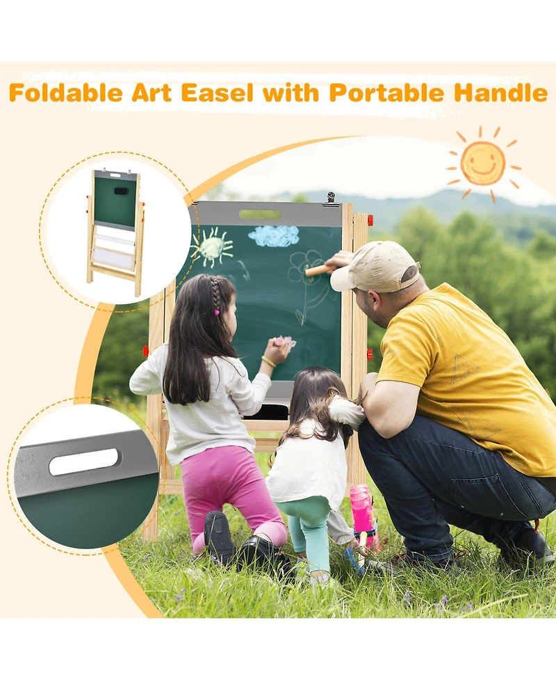Akiudex kids art easel with paper roll double sided chalkboard and whiteboard