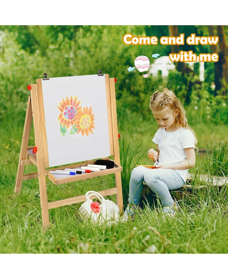 Akiudex kids art easel with paper roll double sided chalkboard and whiteboard