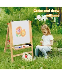 Akiudex kids art easel with paper roll double sided chalkboard and whiteboard