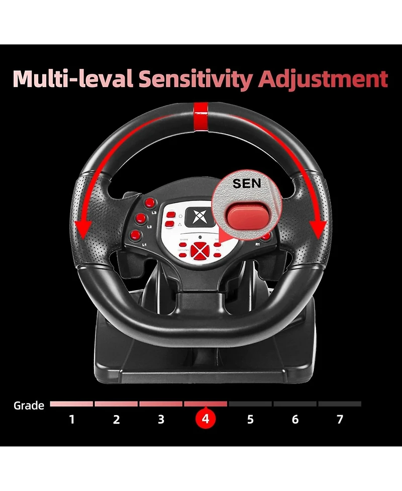 Nbcp 180°Gaming Steering Wheel with Dual Vibration & Pedals – Compatible with Xbox One, Xbox Series X|S, PS4, Pc, Switch, PS3, Xbox 360 & Android
