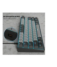 Risokeys 60% Wired Mechanical Gaming Keyboard, Ice Blue Led Backlit 61 Keys Mini Office Keyboard For Windows Laptop (Black-White, Red Switches)