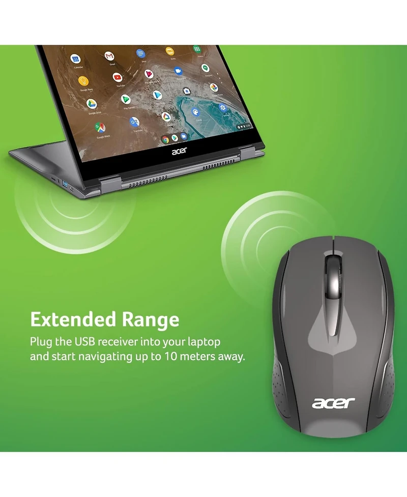 Acer Rf Wireless Mouse (Gray/Black) | Works with Chromebook | Usb Plug and Play for Right/Left Handed Users