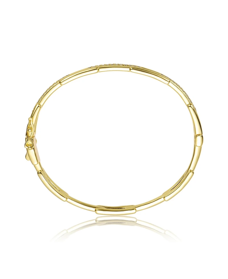 Rachel Glauber 14K Gold Plated with Clear Cubic Zirconia Rectangular Link Bangle Bracelet