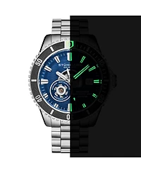 Stuhrling 1013 Men s Automatic Watch Swiss Movement Blue Dial Black Bezel Stainless Steel Case and Bracelet 200M Water Resistant Diver Date Window