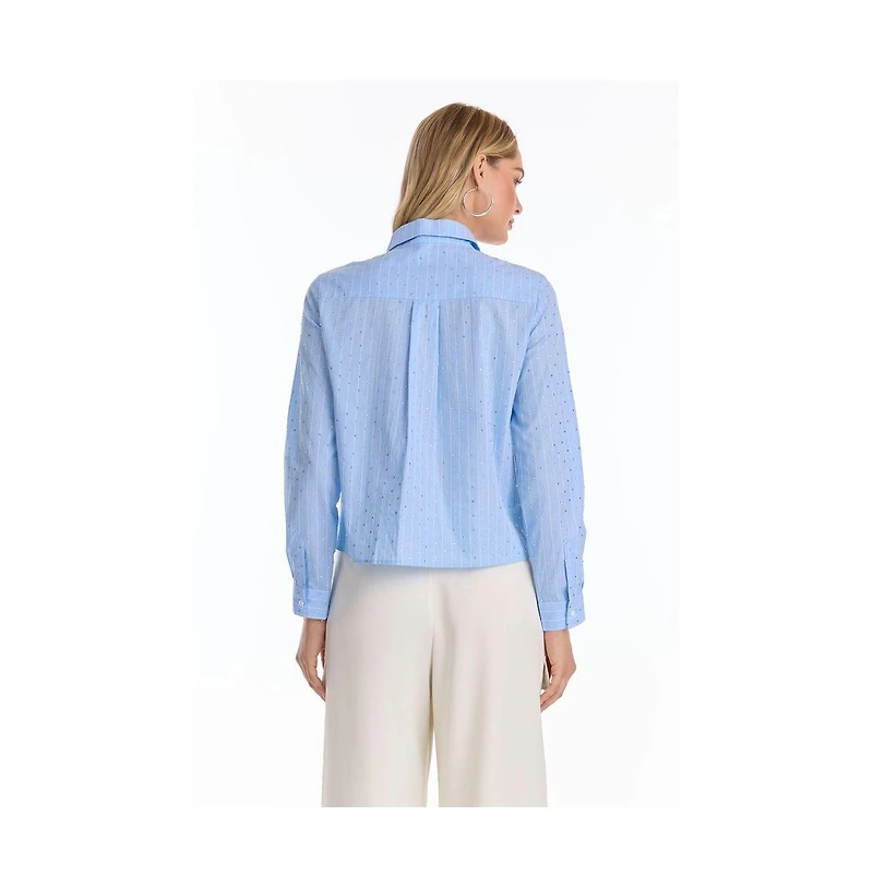 The Noli Shop Women's Josefina Crystal Button Up - Blue Stripe