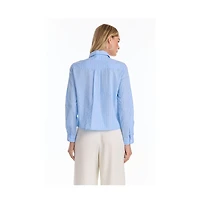 The Noli Shop Women's Josefina Crystal Button Up - Blue Stripe