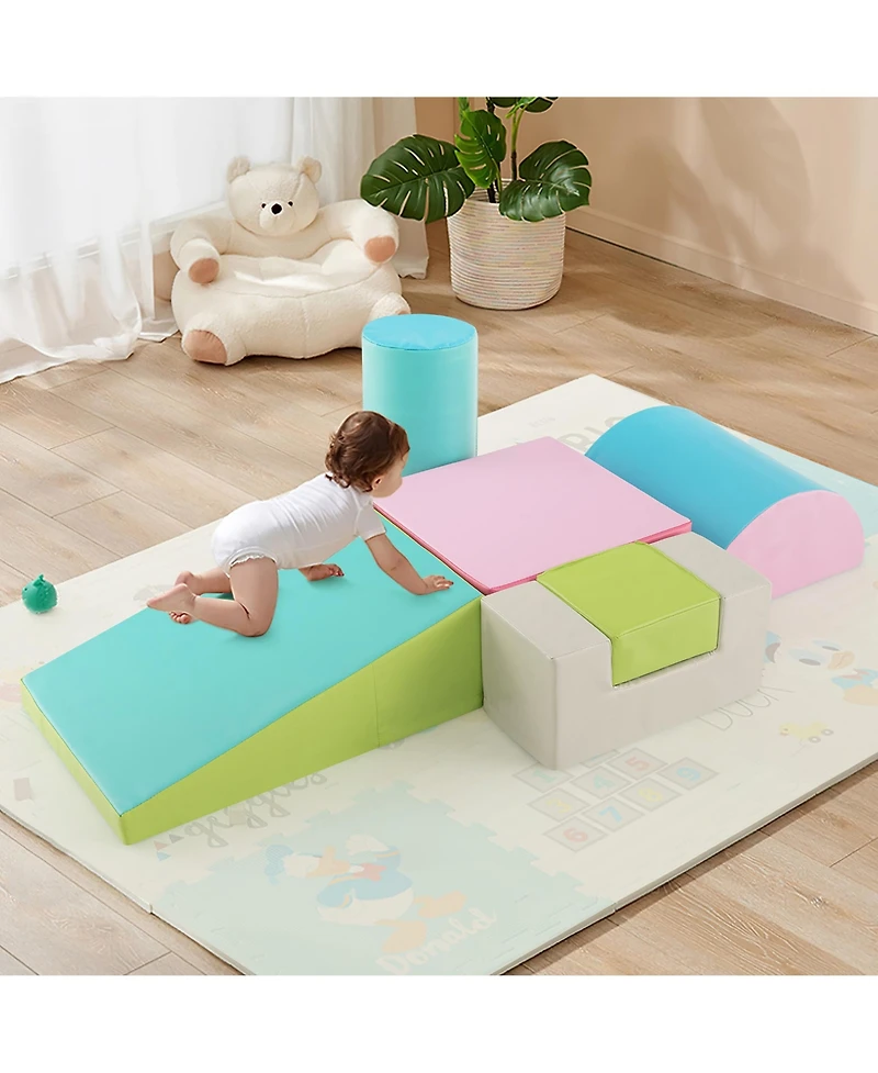 Gymax Toddler 6 Pcs Climber Play Set Indoor Foam Climb & Crawl Activity Blocks w/ Cover Multicolor