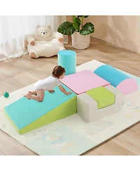 Gymax Toddler 6 Pcs Climber Play Set Indoor Foam Climb & Crawl Activity Blocks w/ Cover Multicolor