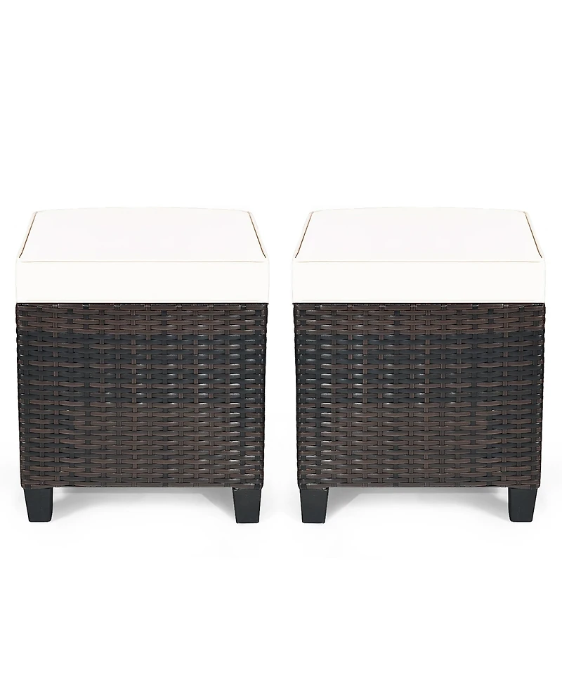 2PCS Patio Rattan Ottoman Cushioned Seat