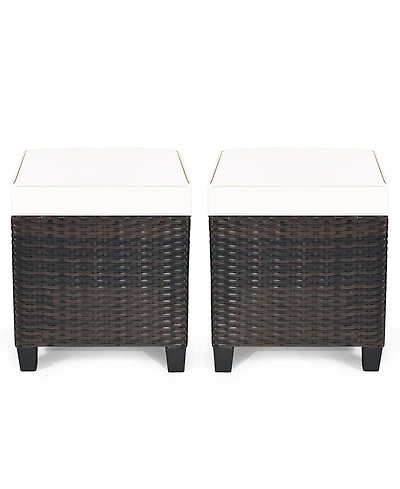 2PCS Patio Rattan Ottoman Cushioned Seat
