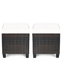 2PCS Patio Rattan Ottoman Cushioned Seat