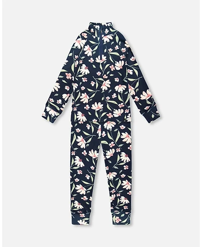 Deux par Girl Two-Piece Thermal Underwear Set Navy Flower Print - Toddler|Child