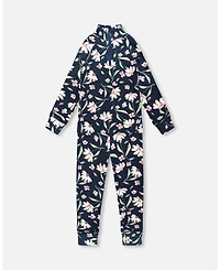 Deux par Girl Two-Piece Thermal Underwear Set Navy Flower Print - Toddler|Child