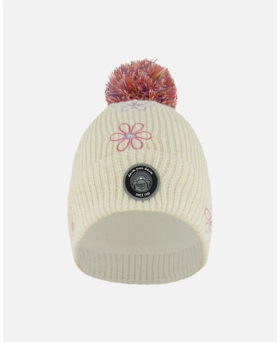 Deux par Girl Lined Knit Pompom Hat Off-White and Pink - Toddler|Child