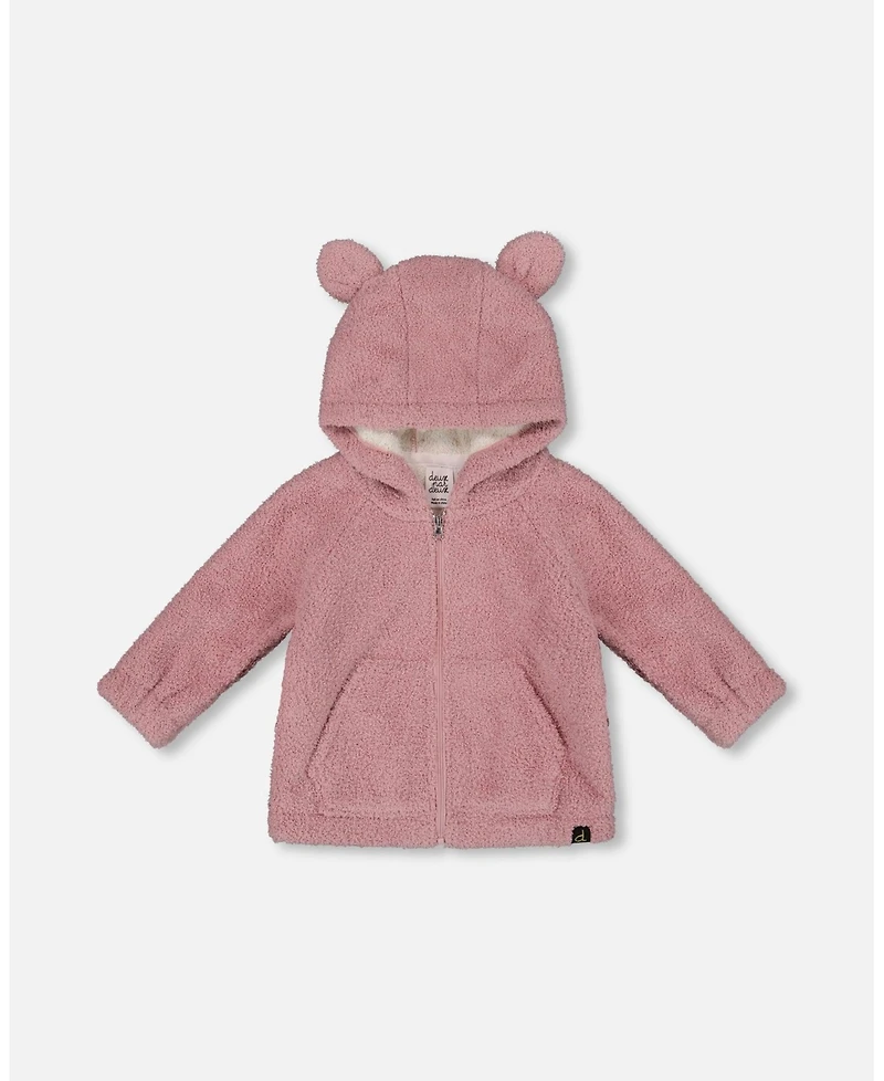 Deux par Girl Hooded Full Zip Cat Plush Jacket Dusty Pink - Child