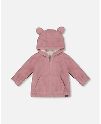 Deux par Girl Hooded Full Zip Cat Plush Jacket Dusty Pink - Child