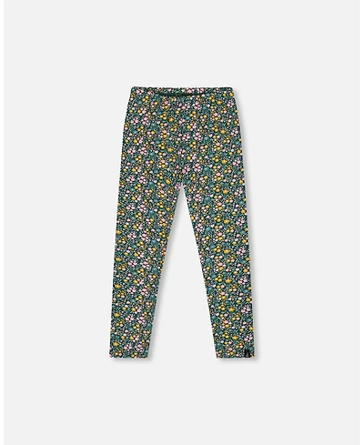 Deux par Girl Leggings Green with Flower Print