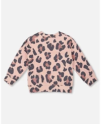 Deux par Girl French Terry Sweatshirt Pink Leopard