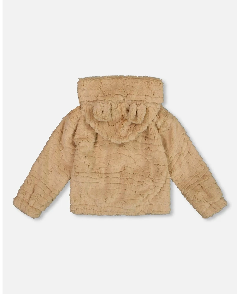 Deux par Girl Faux Fur Hooded Jacket Nougat