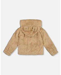 Deux par Girl Faux Fur Hooded Jacket Nougat