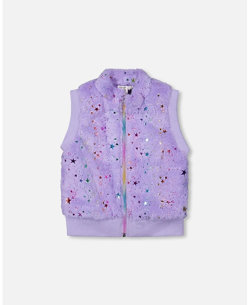 Deux par Girl Faux Fur Zipped Vest Lavender - Child