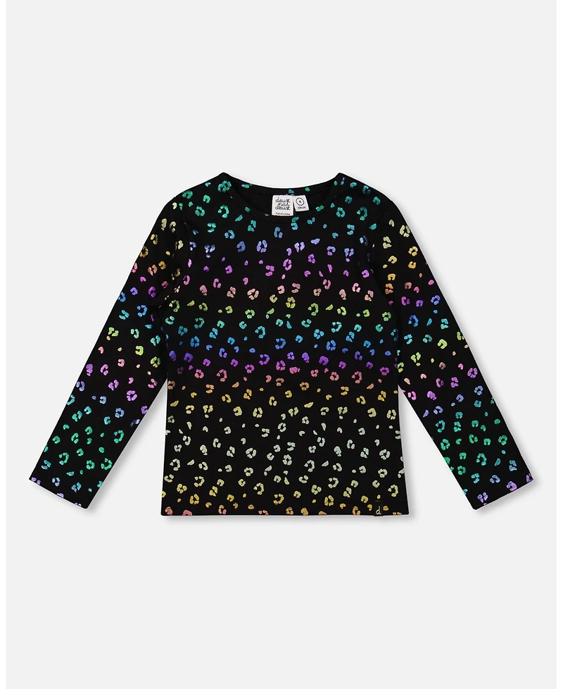 Deux par Big Girls Stretch Jersey T-Shirt Multicolor Leopard Print