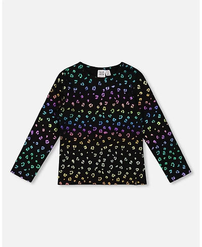 Deux par Big Girls Stretch Jersey T-Shirt Multicolor Leopard Print