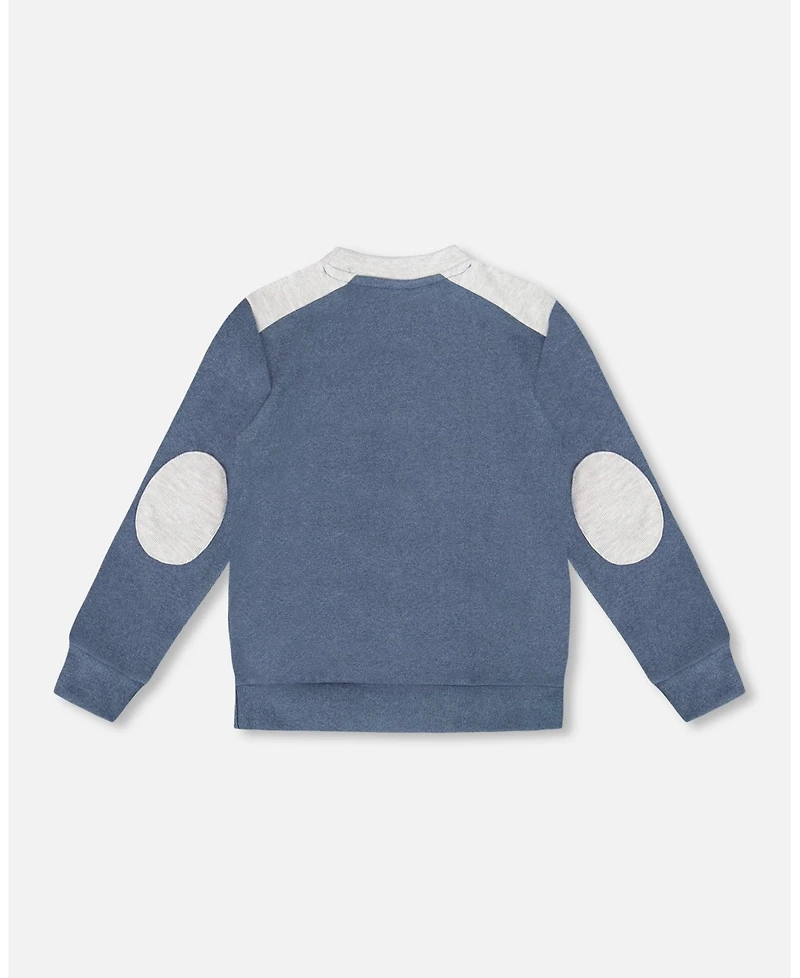 Deux par Boy Super Soft Long Sleeve Flat Back Rib Top with Elbow Patches Navy Blue