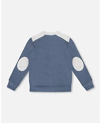 Deux par Boy Super Soft Long Sleeve Flat Back Rib Top with Elbow Patches Navy Blue