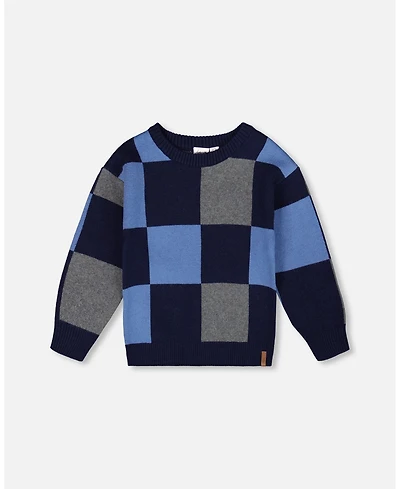 Deux par Boy Knit Sweater Blue Checkered - Child