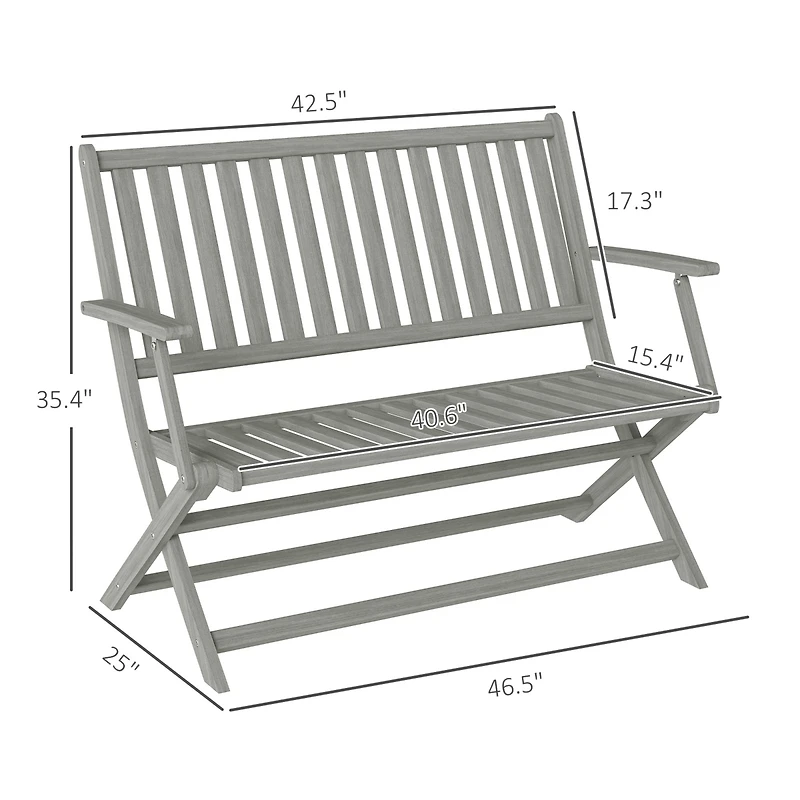 Outsunny Wood Outdoor Bench, 2-Person Foldable Patio Garden