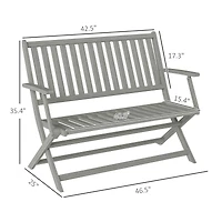 Outsunny Wood Outdoor Bench, 2-Person Foldable Patio Garden