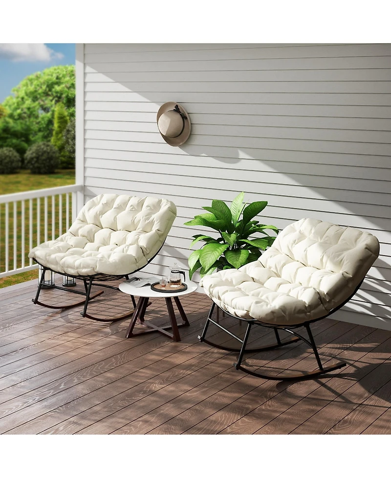 Outsunny Outdoor Rocking Chair Set of 2, Papasan Chairs,