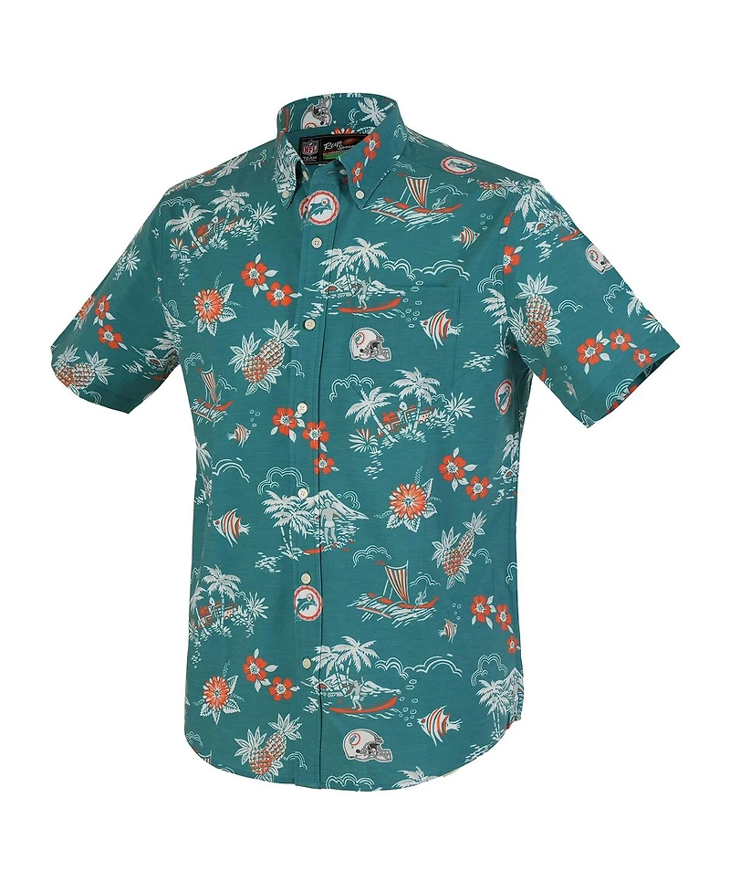 Reyn Spooner Men's Aqua Miami Dolphins Throwback Kekai Performance Button-Down Shirt