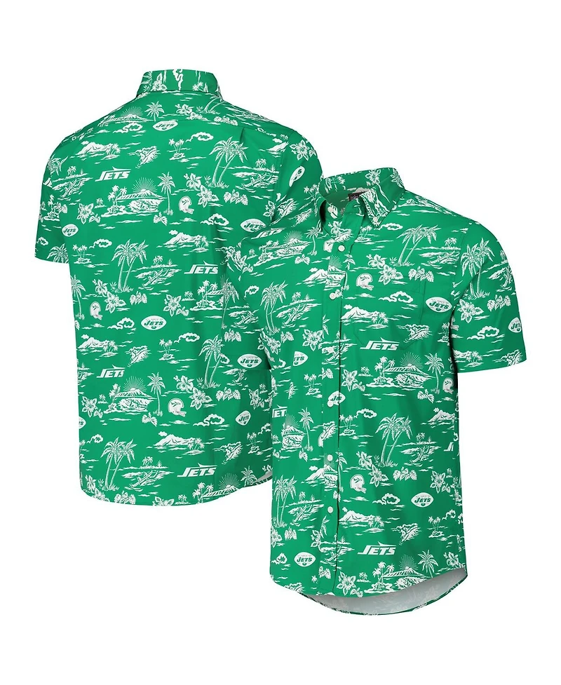 Reyn Spooner Men's Kelly Green New York Jets Throwback Kekai Print Button-Up Shirt