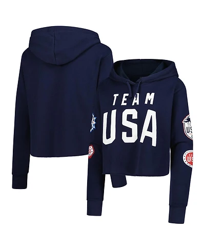 Outerstuff Women's Navy Flag Patches Fleece Cropped Pullover Hoodie