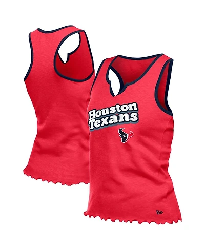 New Era Women's Red Houston Texans Lettuce Hem Notch Neck Tri-Blend Tank Top