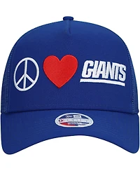 New Era Women's Royal New York Giants Peace Love Trucker 9FORTY Adjustable Hat