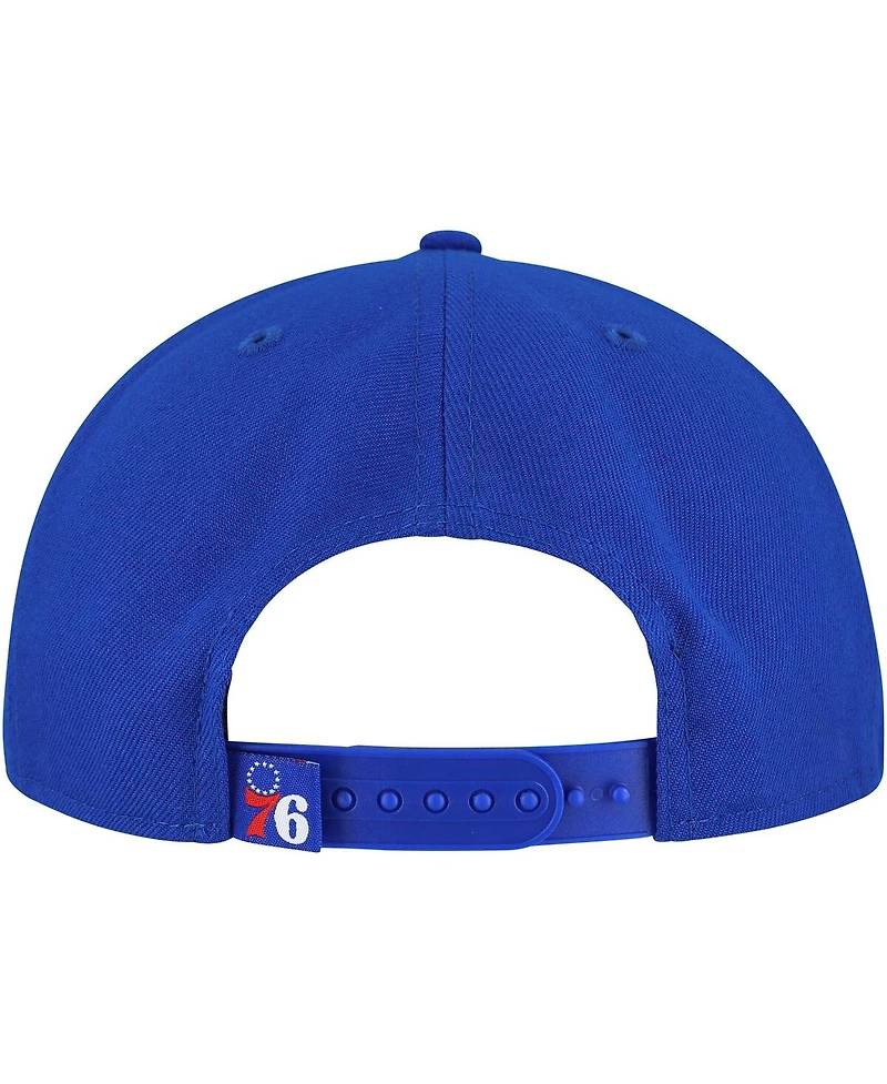 New Era Men's Royal Philadelphia 76ers Oversized Puff Print Logo Golfer Snapback Hat