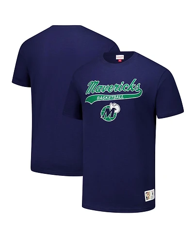 Mitchell & Ness Men's Navy Dallas Mavericks Hardwood Classics Felt Applique Slub T-Shirt