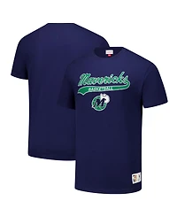 Mitchell & Ness Men's Navy Dallas Mavericks Hardwood Classics Felt Applique Slub T-Shirt