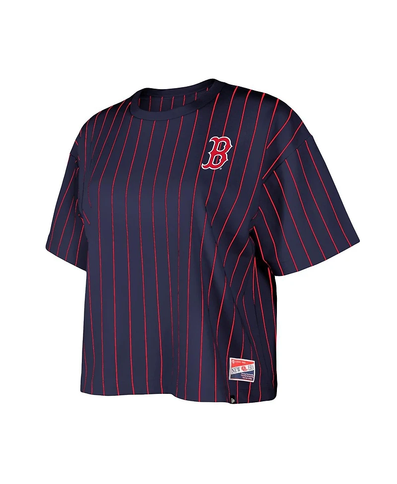 New Era Women's Navy Boston Red Sox Boxy Pinstripe T-Shirt