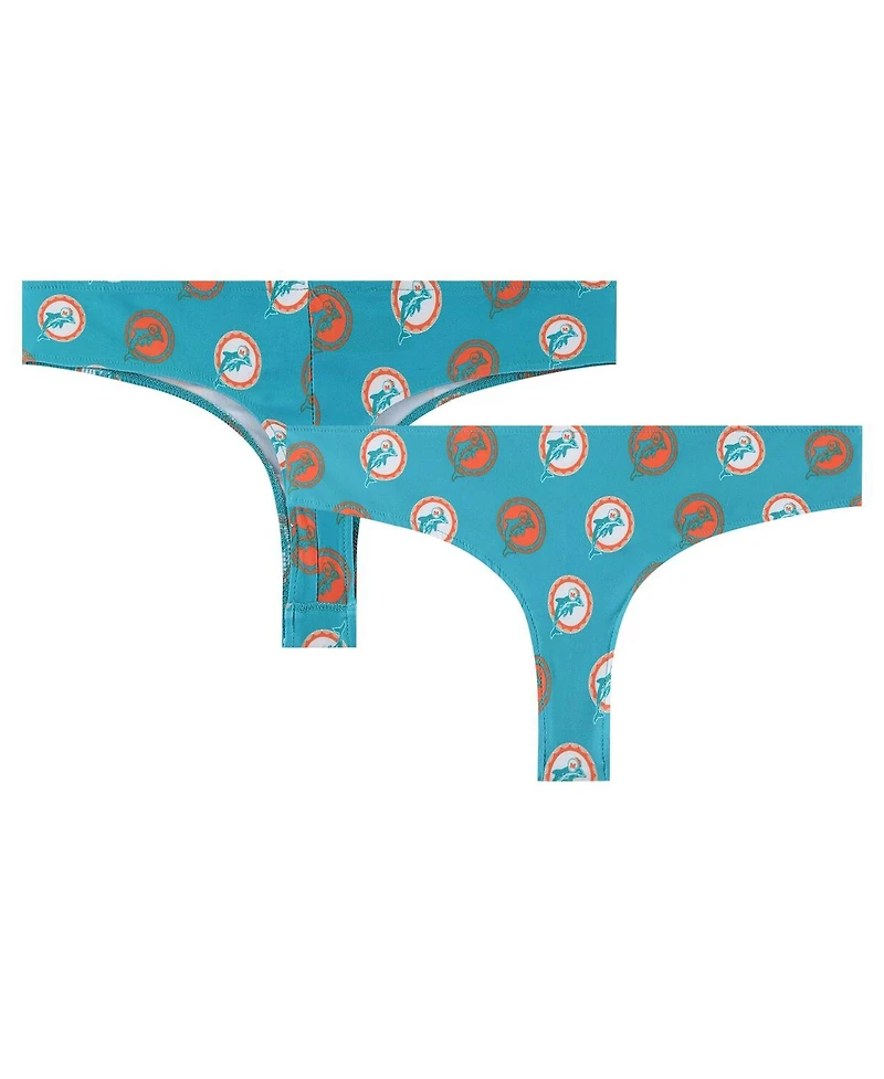Concepts Sport Women's Aqua Miami Dolphins Record Allover Print Knit Thong