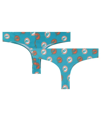 Concepts Sport Women's Aqua Miami Dolphins Record Allover Print Knit Thong