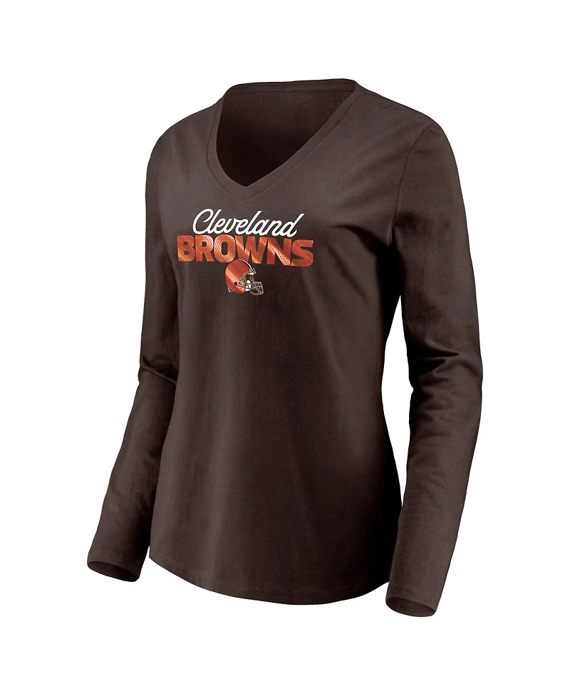 Fanatics Women's Brown Cleveland Browns Highly Valued Long Sleeve V-Neck T-Shirt